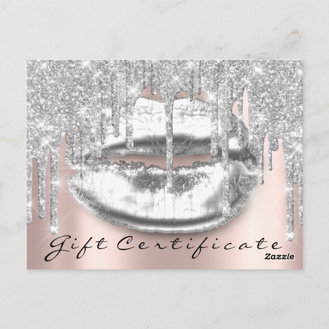Gift Certificate Lashes Kiss LIps Makeup Grey Postcard (Back)