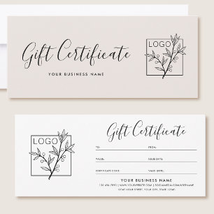 Gift Certificate Logo Script Minimalist Beige