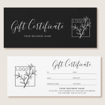 Gift Certificate Logo Script Minimalist Black