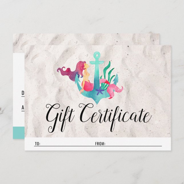 Gift Certificate Mermaid on Anchor Nautical Card (Front/Back)