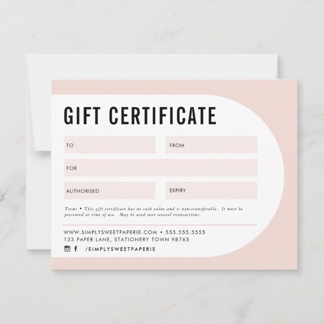 GIFT CERTIFICATE modern arch blush pink black (Front)