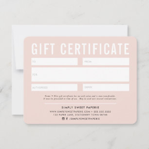 GIFT CERTIFICATE modern business blush pink black