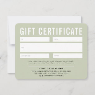 GIFT CERTIFICATE modern business pale sage green