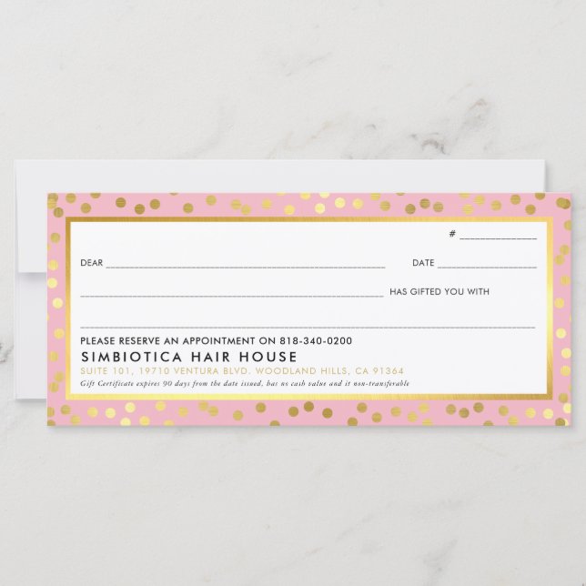 GIFT CERTIFICATE modern glam dots faux gold pink (Front)