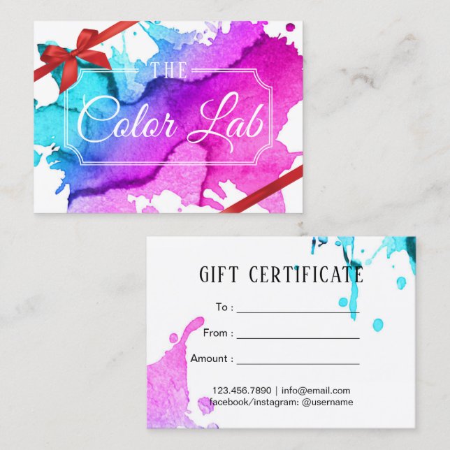 Gift Certificate | Modern Watercolor Hair Salon (Front/Back)