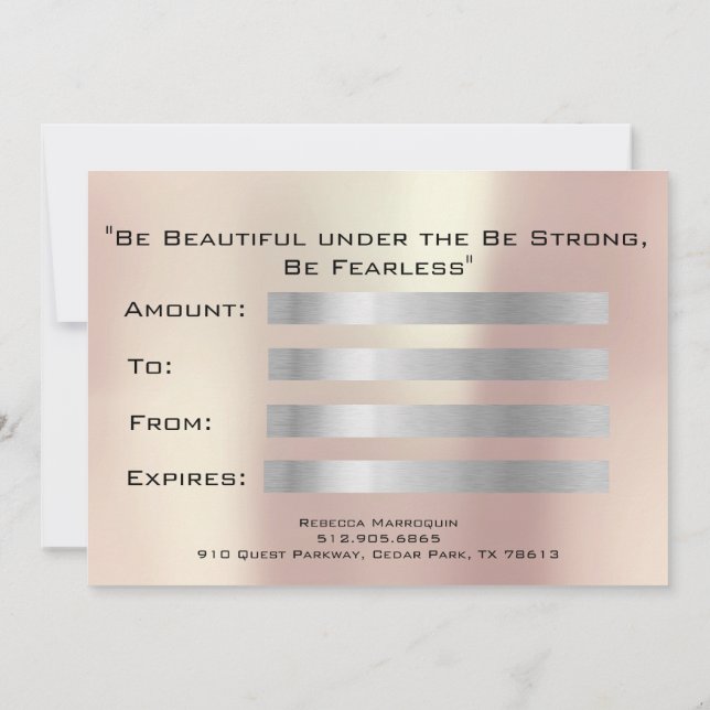 Gift Certificate Pink Blush Lash Beauty Makeup (Back)