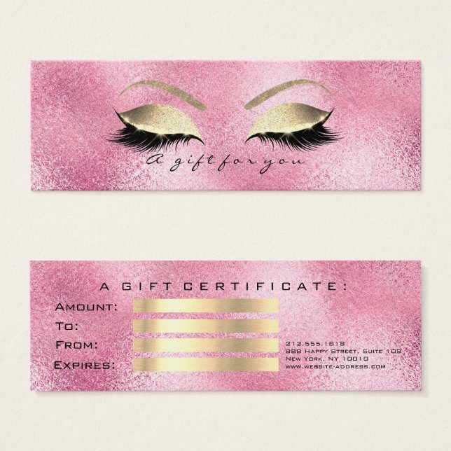 Gift Certificate Pink Gold Glass Lashes Makeup (Front & Back)