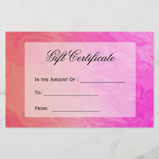 Gift Certificate Pink Orange Design Flyer (Front)
