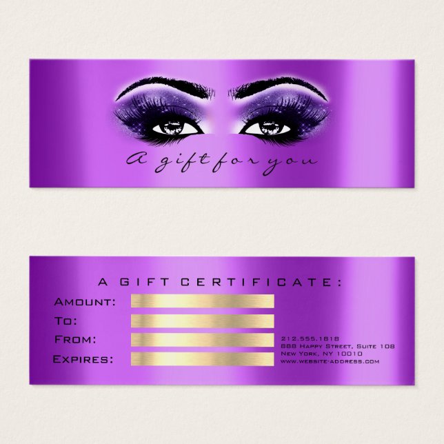 Gift Certificate Purple Violet Lashes Makeup (Front & Back)