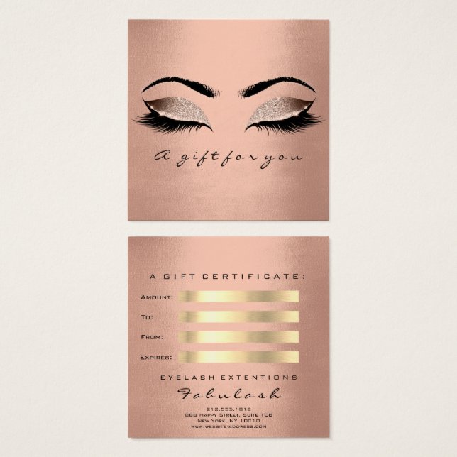 Gift Certificate Rose Gold Glitter Lashes Makeup (Front & Back)