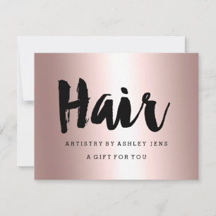 Gift certificate rose gold hair script metallic