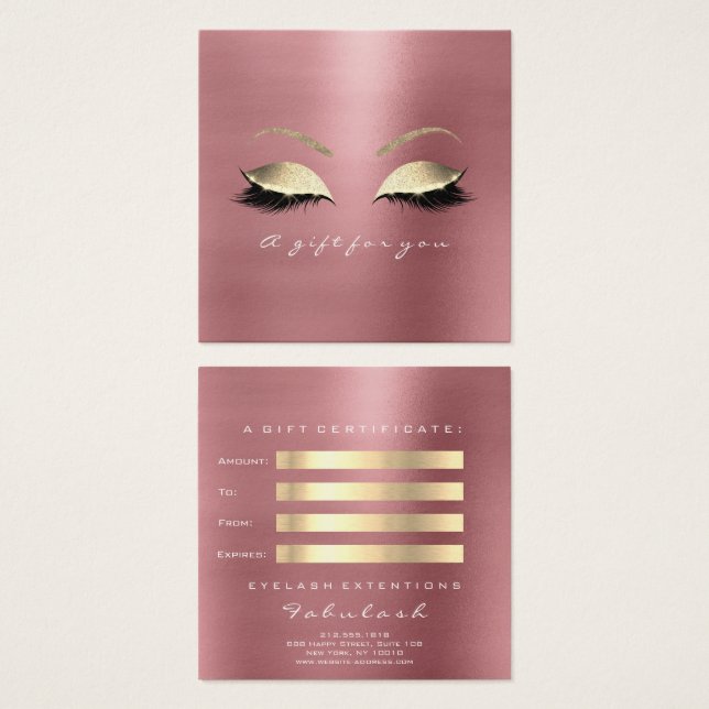 Gift Certificate Rose Red Bean Gold Lashes Makeup (Front & Back)