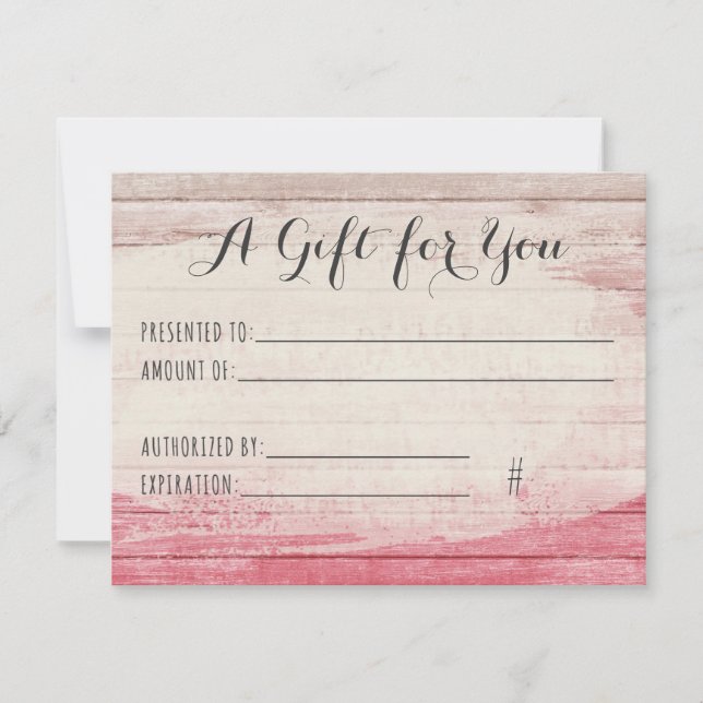 Gift Certificate Rustic Wood Blush Pink Shabby (Front)