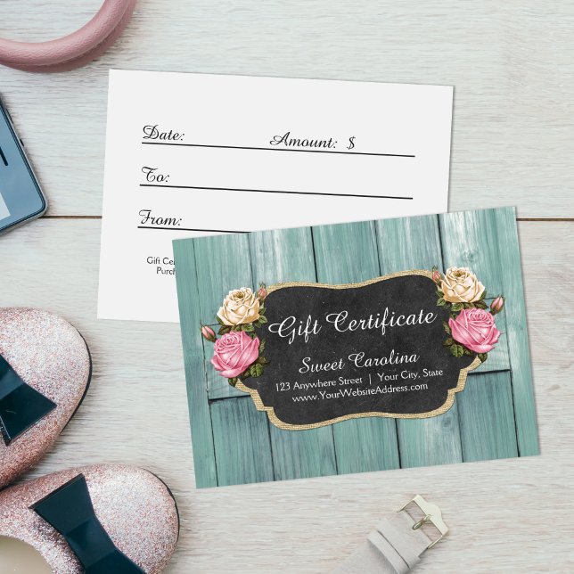 Gift Certificate Shabby Vintage Rustic Roses (Creator Uploaded)