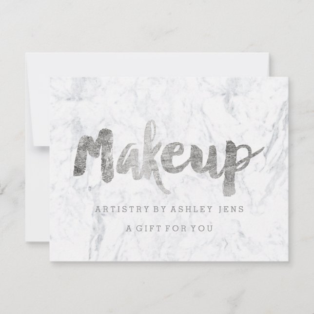 Gift certificate silver makeup script white marble (Front)