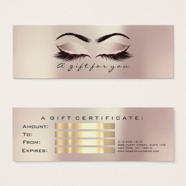 Gift Certificate Small Pink Lashes Makeup Rose (Front & Back)