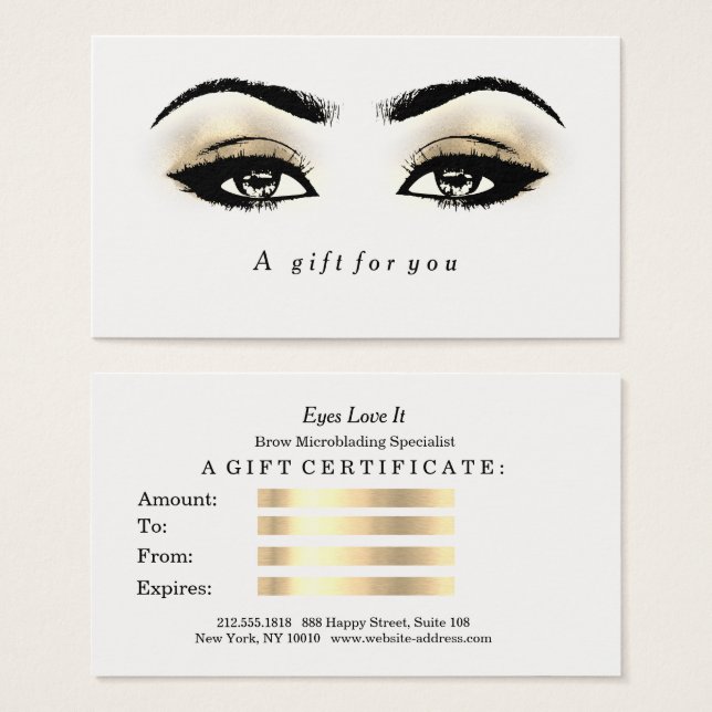 Gift Certificate White Glitter Gold Lashes Makeup1 (Front & Back)