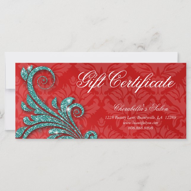 Gift Certificate Xmas Salon Glitter Swirl Red Blue (Front)