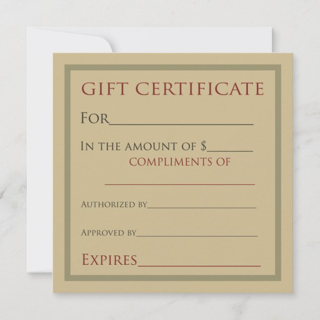 Gift Certificates For Businesses (Front)