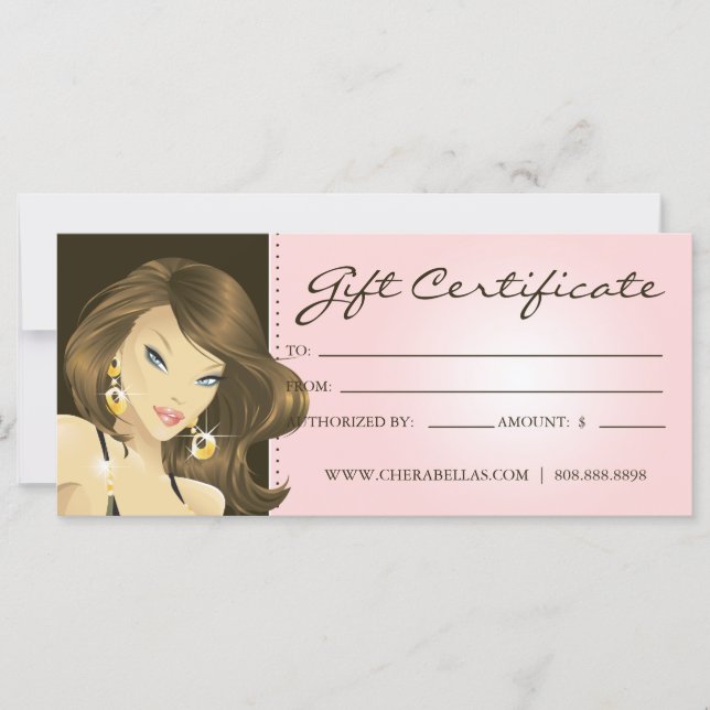 Gift Certificates Hair Salon Pretty Woman Pink (Front)