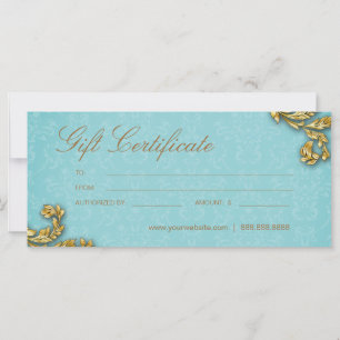 Gift Certificates Salon Spa Gold Leaf Blue