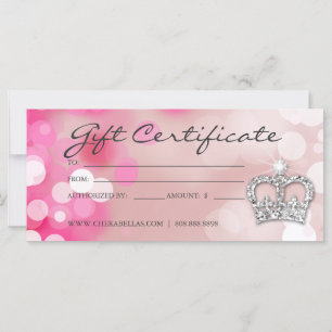 Gift Certificates Salon Spa Pink Crown & Lights