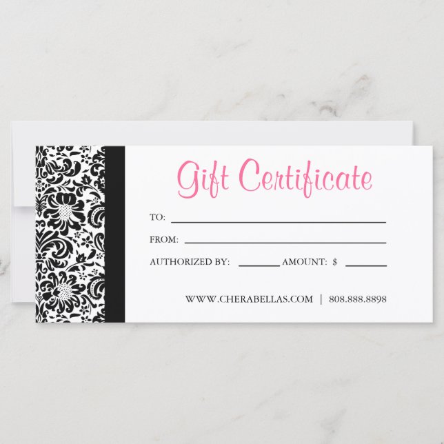 Gift Certificates Salon Spa Pink Damask Frame (Front)