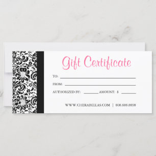 Gift Certificates Salon Spa Pink Damask Frame
