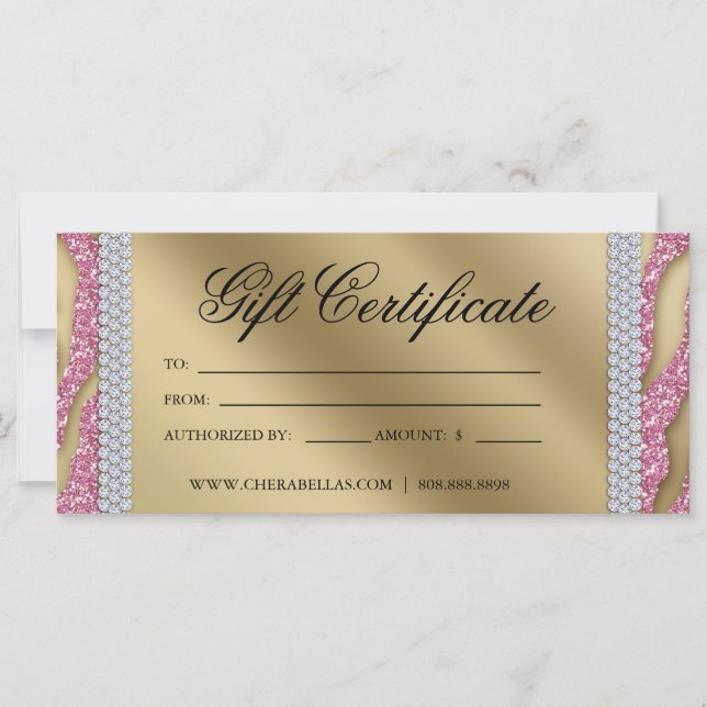 Gift Certificates Tanning Salon Jewellery Pink Gol (Front)