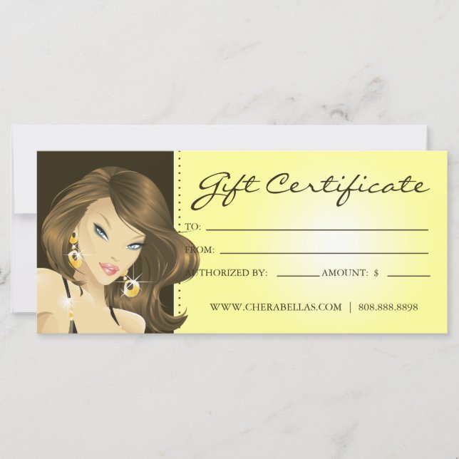 Gift Certificates Tanning Salon Pretty Woman Ylw (Front)