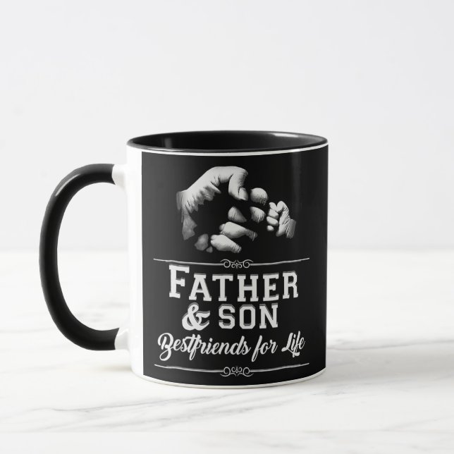 Gift Cute Father Son Friends Fist Bump Dad Father Mug (Left)