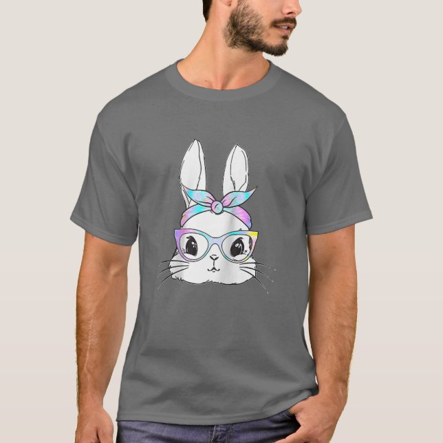 Gift Cute Rabbit Bunny Face Leopard Glasses Headba T-Shirt (Front)