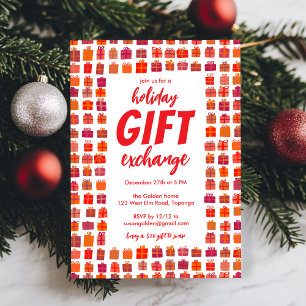 Gift Exchange Party Holiday Cute Gifts Hand Drawn Invitation