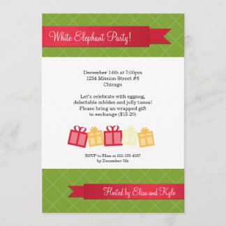 Gift exchange red ribbon green Christmas party Invitation