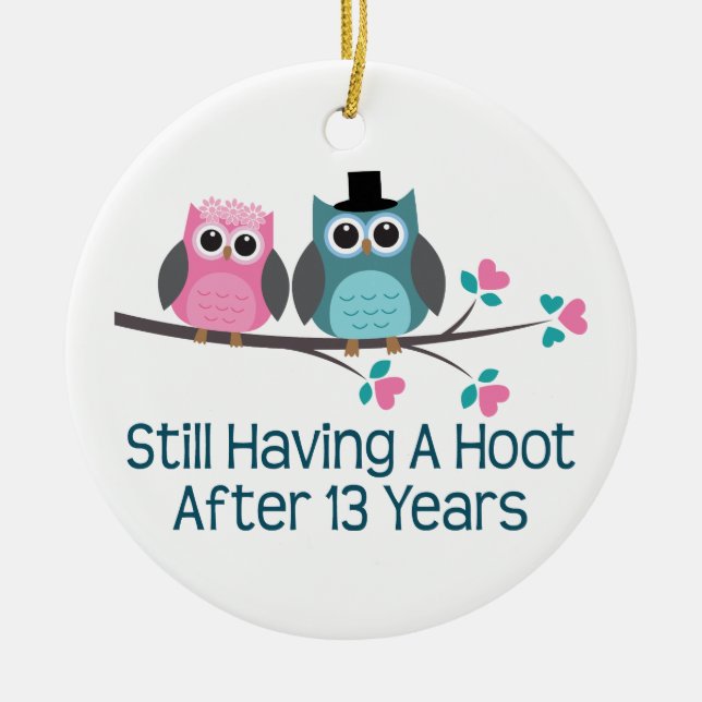 Gift For 13th Wedding Anniversary Hoot Ceramic Tree Decoration (Front)