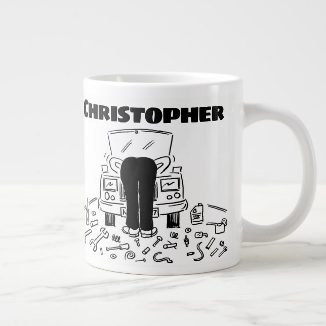 Gift for a Car Mechanic with Name Giant Coffee Mug (Right)