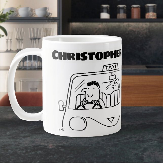 Gift for a Taxi Driver with Name Large Coffee Mug (Large Mug with Taxi and Name)