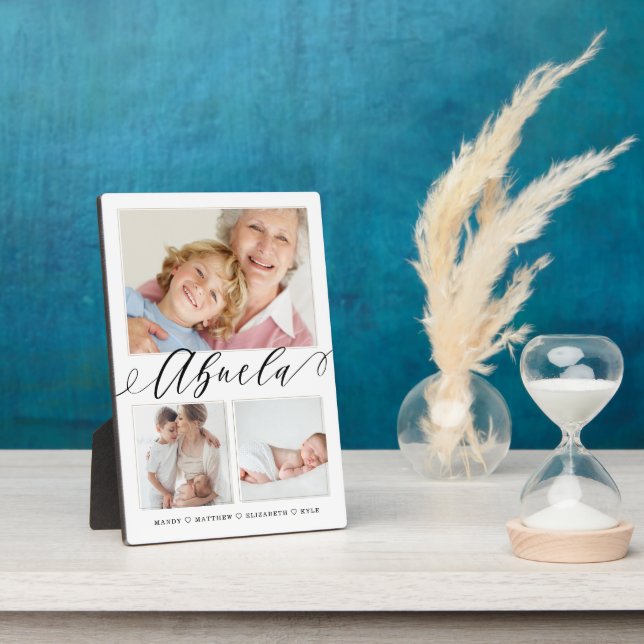 Gift for Abuela | Grandchildren 3 Photo Collage Plaque (Side)