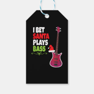 Gift for Bass Guitar Player Cool Santa Christmas Tags