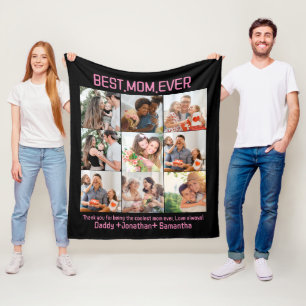 Gift For Best Mum Ever Family Photo Collage Fleece Blanket
