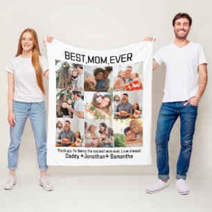 Gift For Best Mum Ever Family Photo Collage Fleece Blanket