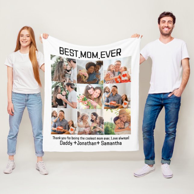 Gift For Best Mum Ever Family Photo Collage Fleece Blanket (In Situ)
