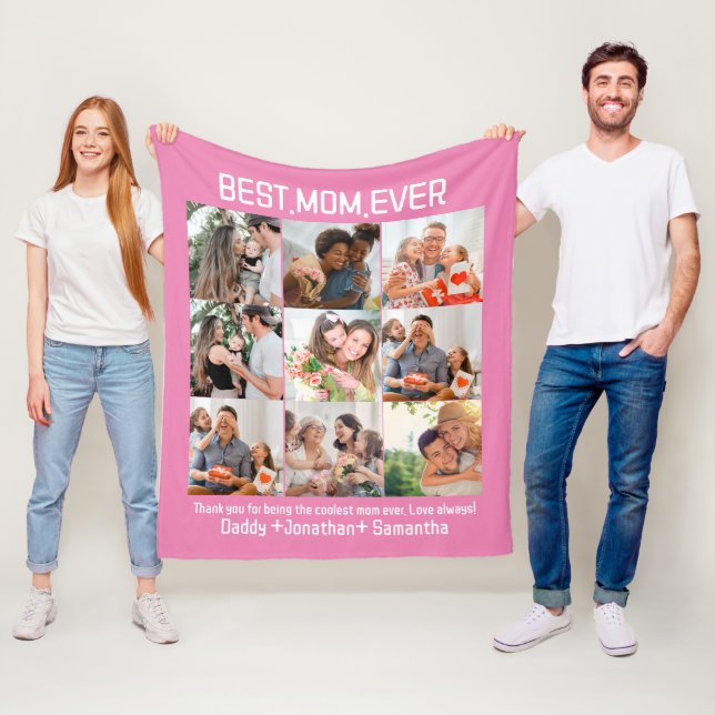 Gift For Best Mum Ever Family Photo Collage Fleece Blanket (In Situ)