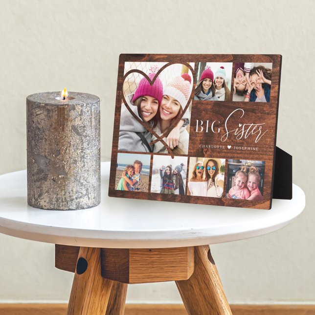 Gift For Big Sister 7 Photo Collage Woodgrain Plaque (Creator Uploaded)