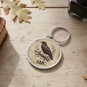 Gift for Bird Lover Vintage Raven Dark Academia Key Ring
