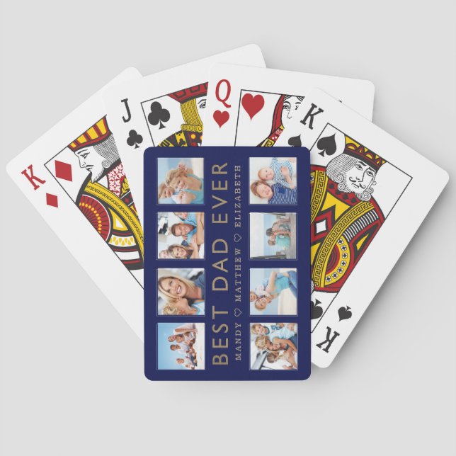 Gift for Dad | Best Dad Ever Family Photo Collage Playing Cards (Back)