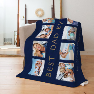 Gift for Dad   Best Dad Ever Photo Collage Navy Fleece Blanket