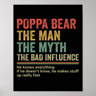 Gift For Dad Funny Fathers Day Gift Poppa Bear Nic Poster