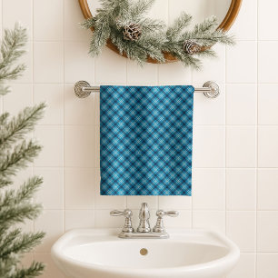 Gift for Dad Navy and Blue Tartan Bath Accent Bath Towel Set