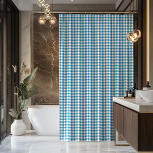 Gift for Dad Navy and Blue Tartan Bath Curtain
